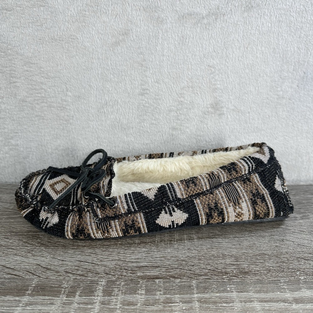 Minnetonka Baja Cali Moccasins Womens Size 10 Tapestry Western Aztec Faux Fur